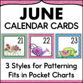 June Calendar Numbers - Monthly Calendar Cards Set Pocket 