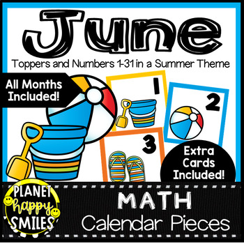 Preview of June Calendar Numbers or Math Station Number Cards