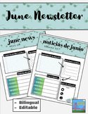 June Classroom Newsletter Template | Bilingual | Weekly, M