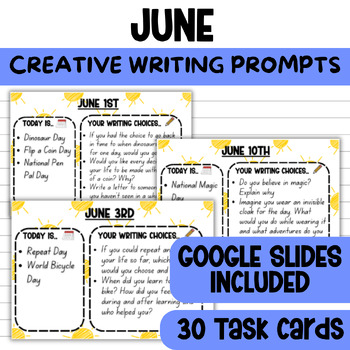 Preview of June Creative Writing Daily Journal Prompts + Google Slides