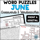 June Crossword Puzzles & Word Search - Middle & High Schoo