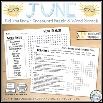 Preview of June Crossword and Word Search Activity {Digital & Printable Resource}