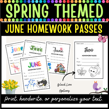 Preview of Editable Homework Pass | Spring Themed | June Homework