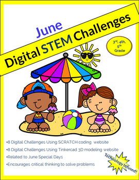 Preview of June DIGITAL STEM challenge|coding|Summer|Beach|Ocean