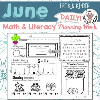 Preview of June Daily Literacy & Math Morning Work {Pre-K & Kindergarten} Distance Learning