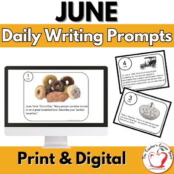 Preview of June Daily Writing Prompts - National Days - Task Cards - Morning Work