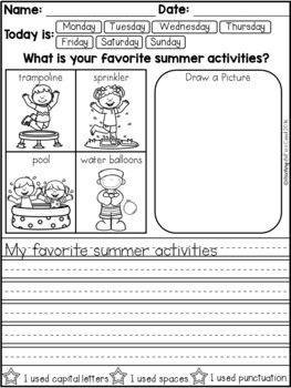 June Daily Writing Prompts (Summer Writing Activities) by Teaching ...