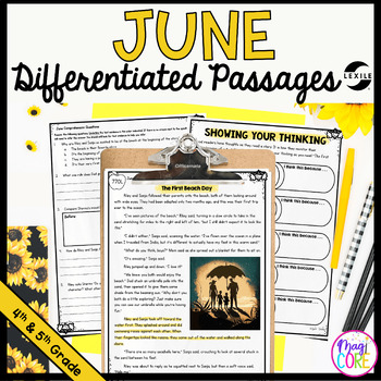 Preview of June Differentiated Reading Comprehension Passages Lexile 4th & 5th Grade Summer