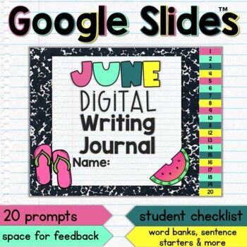 Preview of June Digital Writing Journal for Google Slides with Interactive Checklist