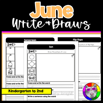 Preview of June Directed Drawing and Writing Worksheets Write & Draws K-2nd Grade