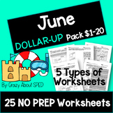 June Dollar Pack $1-20- Life Skills Money Math for Special