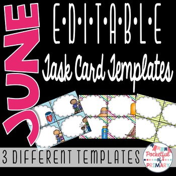 Preview of June EDITABLE Task Card TEMPLATES