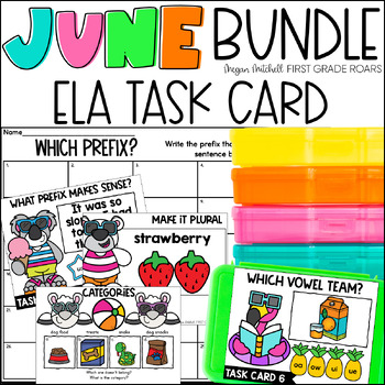 Preview of June ELA Task Card Activities Centers, Scoot, Fast Finishers, & Morning Tubs