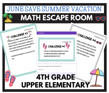 Preview of June EOY Save Summer Math Escape Room Upper Elementary
