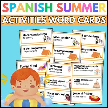 Preview of June End of the year Spanish Summer Free Time Activities Word Cards
