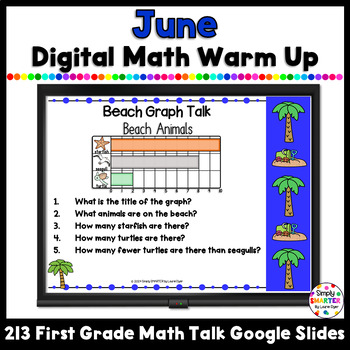 Preview of 50% OFF June First Grade Digital Math Warm Up For GOOGLE SLIDES