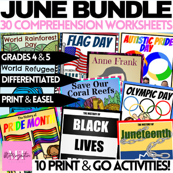 Preview of June Reading Comprehension Worksheet Bundle