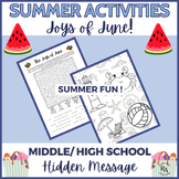 June Hidden Message Puzzle for Middle and High School FREE