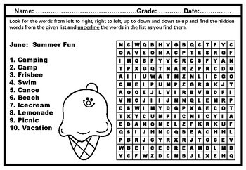 june holiday lists word search worksheets by swati sharma tpt