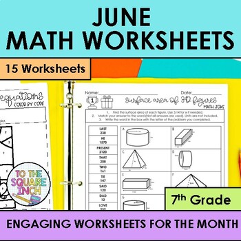 Preview of June Holiday Math Worksheets - 7th Grade Flag Day, Fathers Day, Graduation +