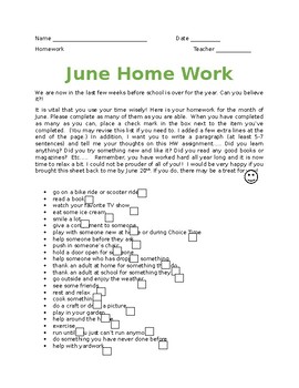 Preview of June Homework Activity Checklist