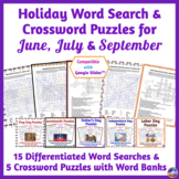 June, July & September Holidays - Word Search & Crossword 