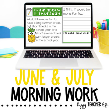 Preview of June & July Summer Writing Prompts for Morning Work Journal Prompts 1st & 2nd