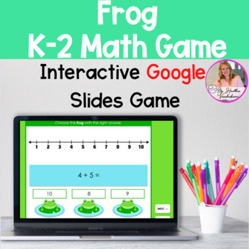 Preview of June K-2 Math Google Slides Game Frog Themed