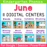 June Kindergarten DIGITAL Phonics Centers | Google Slides 