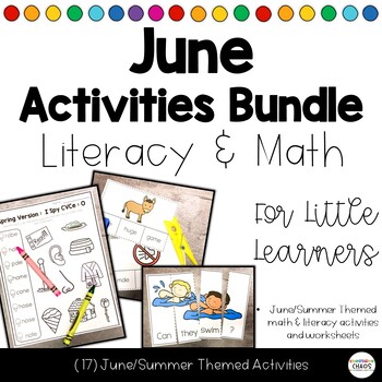 Preview of June Literacy Math Activities | End of School Year | Summer | Worksheets Centers