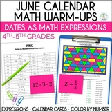 Math Calendar Dates June, 4th-5th Grades | Color by Number