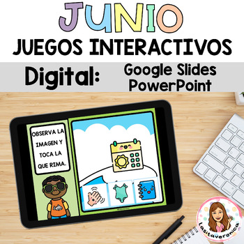 Preview of June Math & Literacy Digital Games. Juegos interactivos Spanish. Verano