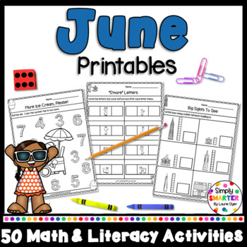 Preview of June Math and Literacy Printables and Activities For Kindergarten