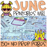 Preview of June Math and Literacy Worksheets Kindergarten Summer Review Packet