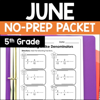 Preview of June Math and Reading Packet | 5th Grade Summer Activities | Review Worksheets