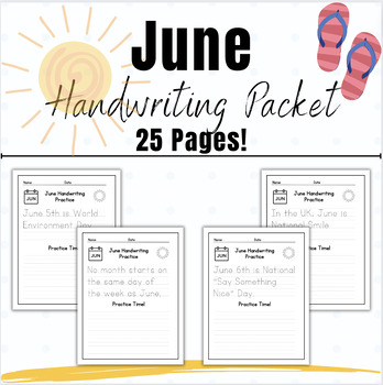 Preview of June Monthly Writing Handwriting Practice Packet Letter Formation Sentence