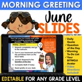 June Morning Meeting Greeting Slides Bitmoji | EDITABLE Morning Message