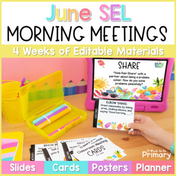 Preview of June End of the Year SEL Morning Meeting Slides Activities, Questions, Greetings