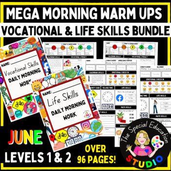 Preview of June Morning Work Bundle Special Education Life Skills & Vocational Warm Up