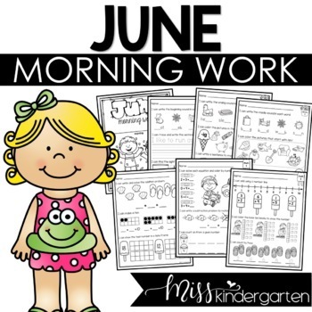 Preview of June Morning Work for Kindergarten Summer Review Practice Packet