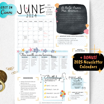 Preview of June Newsletter, Summer Newsletter, EDITABLE Monthly Newsletter,Class Newsletter