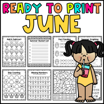 Preview of June No Prep Worksheets | Summer Review Packet | Ready to Print