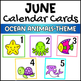 June Ocean Animals-Theme Calendar Numbers Cards, Summer Po