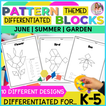 Preview of June Pattern Blocks | Shapes Puzzles For Math Centers | 2D Shape Mats