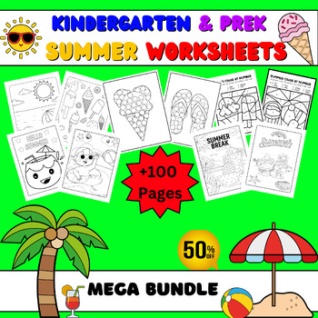 Preview of June Preschool Morning Work NO PREP Summer Coloring Worksheets BUNDLE