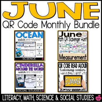 Preview of June QR Codes | Language Arts, Math, Science, and Social Studies