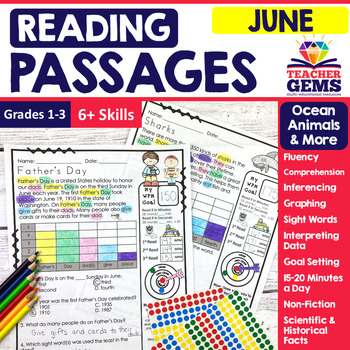 Preview of June Reading Passages - Ocean Animals, Father's Day, & More