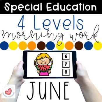 Preview of June Special Education Morning Work Bundle-4 Levels-Boom Cards™