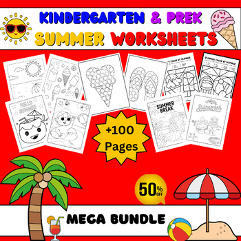 Preview of June Summer Coloring Worksheets for Kindergarten BUNDLE
