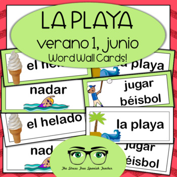 Preview of Spanish Summer Word Wall Cards VERANO June Junio
